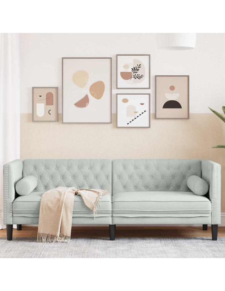 Divano Chesterfield Grigio chiaro 194 x 74.5 x 70.5 cm Velluto