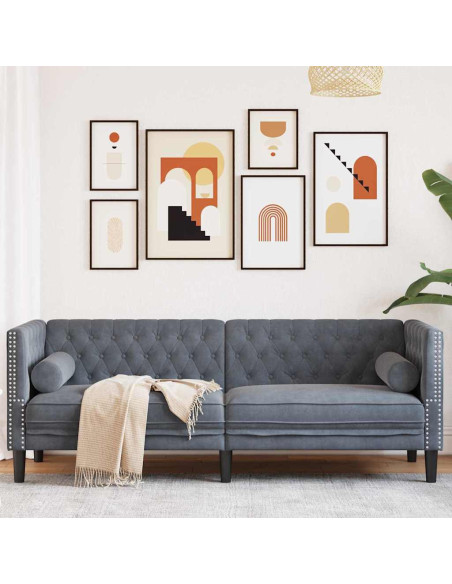 Divano Chesterfield Grigio scuro 194 x 74.5 x 70.5 cm Velluto