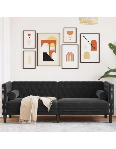 Divano Chesterfield Argille Nero 194 x 74.5 x 70.5 cm Velluto