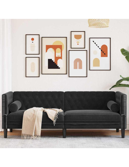 Divano Chesterfield Argille Nero 194 x 74.5 x 70.5 cm Velluto