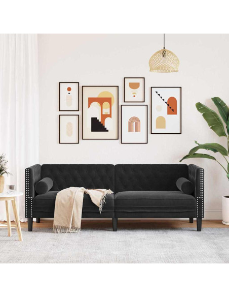 Divano Chesterfield Argille Nero 194 x 74.5 x 70.5 cm Velluto