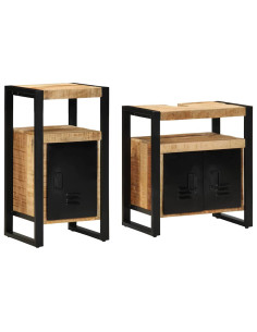 Set di mobili per il bagno 2 pcs Legno di mango solido e grezzo 2