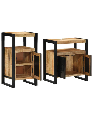 Set di mobili per il bagno 2 pcs Legno di mango solido e grezzo