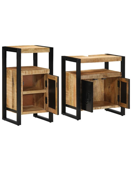 Set di mobili per il bagno 2 pcs Legno di mango solido e grezzo