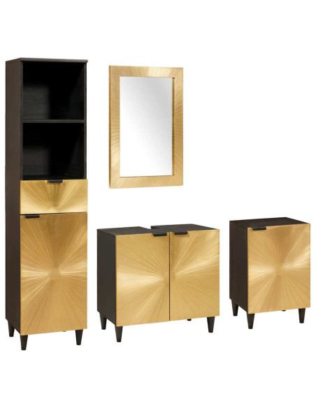 Set di mobili per il bagno 4 pcs Nero e Oro 38 x 33 x 160 cm