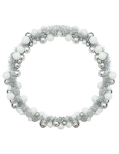 Ghirlanda di Palline di Natale Bianco e Argento 186 cm