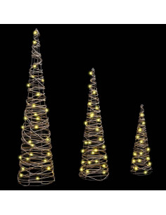 Albero di Natale 3 pcs Bianco caldo 40 cm 60 cm 80 cm Rattan