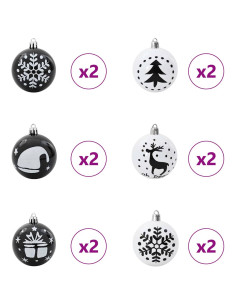 Set di Palle di Natale 40 pcs Nero e Bianco