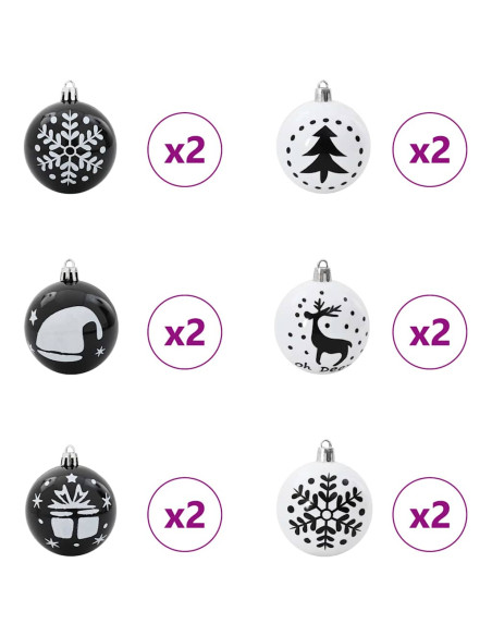 Set di Palle di Natale 40 pcs Nero e Bianco
