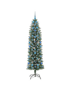 Albero di Natale Artificiale Sottile Verde e bianco 210 cm