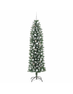 Albero di Natale Artificiale Sottile Verde e bianco 210 cm