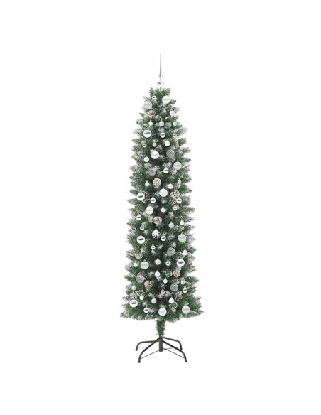 Albero di Natale Artificiale Sottile Verde e bianco 210 cm