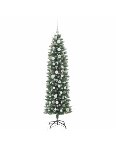 Albero di Natale Artificiale Sottile Verde e bianco 150 cm