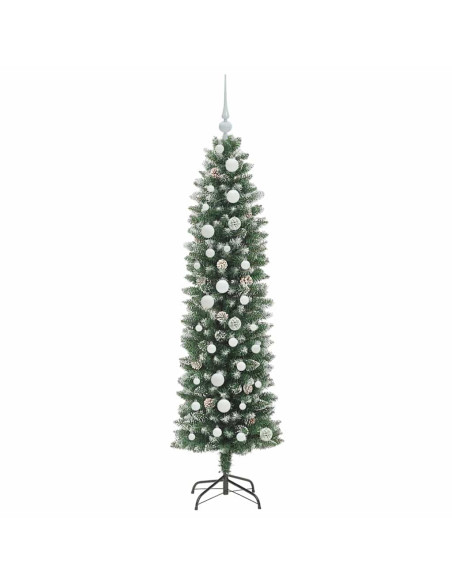 Albero di Natale Artificiale Sottile Verde e bianco 150 cm
