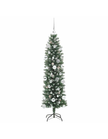 Albero di Natale Artificiale Sottile Verde e bianco 150 cm