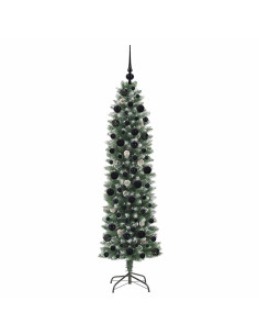 Albero di Natale Artificiale Sottile Verde e bianco 180 cm
