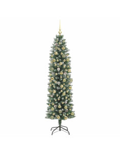 Albero di Natale Artificiale Sottile Verde e bianco 180 cm
