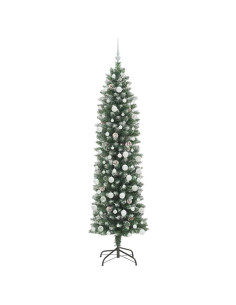 Albero di Natale Artificiale Sottile Verde e bianco 210 cm