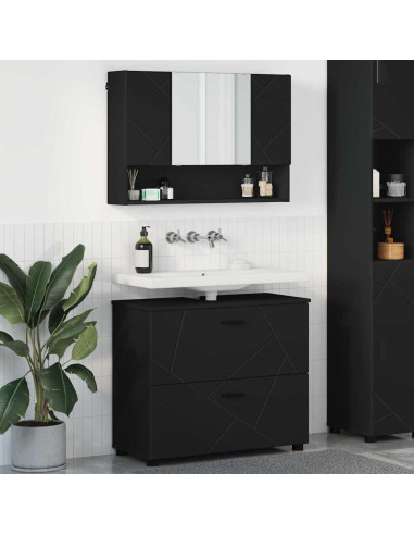 Set di mobili per il bagno 2 pcs Nero 76.5 x 35 x 64 cm