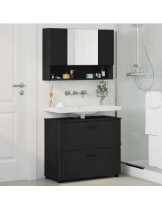 Set di mobili per il bagno con cassetto con porta 2 pcs Nero 2