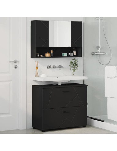 Set di mobili per il bagno 2 pcs Nero 76.5 x 35 x 64 cm