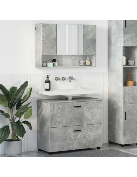 Set di mobili per il bagno con cassetto 2 pcs Grigio cemento