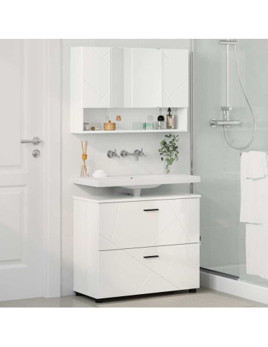 Set di mobili per il bagno con cassetto 2 pcs Bianco lucido