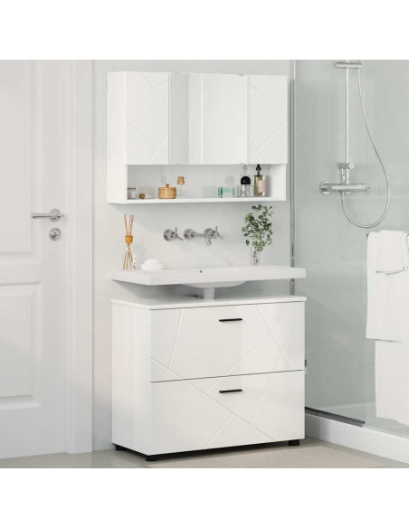 Set di mobili per il bagno con cassetto 2 pcs Bianco lucido