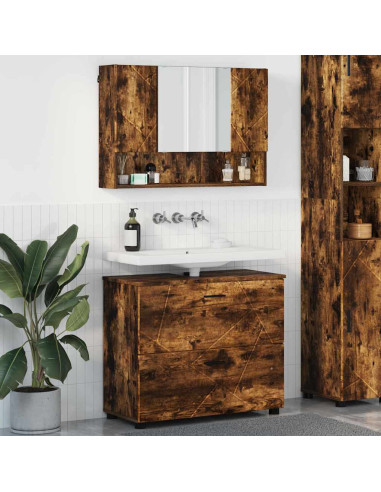 Set di mobili per il bagno 2 pcs Rovere fumo 76.5 x 35 x 64 cm