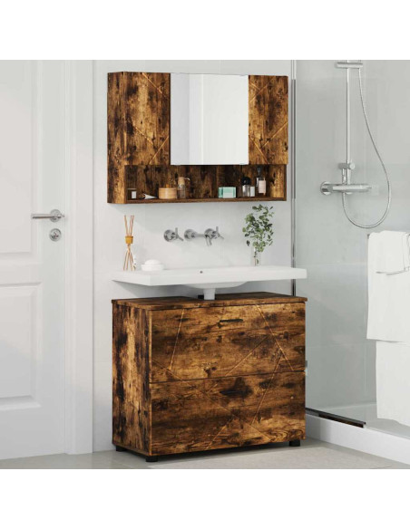 Set di mobili per il bagno 2 pcs Rovere fumo 76.5 x 35 x 64 cm