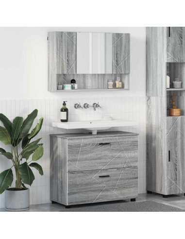 Set di mobili per il bagno con cassetto 2 pcs Grigio sonoma