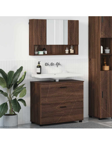Set di mobili per il bagno con cassetto 2 pcs Rovere marrone