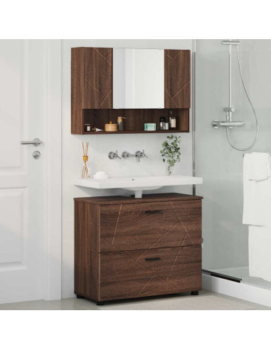Set di mobili per il bagno con cassetto 2 pcs Rovere marrone