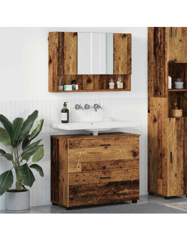 Set di mobili per il bagno con cassetto 2 pcs Legno vecchio