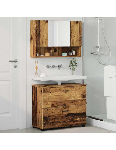 Set di mobili per il bagno con cassetto 2 pcs Legno vecchio