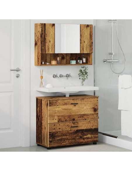 Set di mobili per il bagno con cassetto 2 pcs Legno vecchio