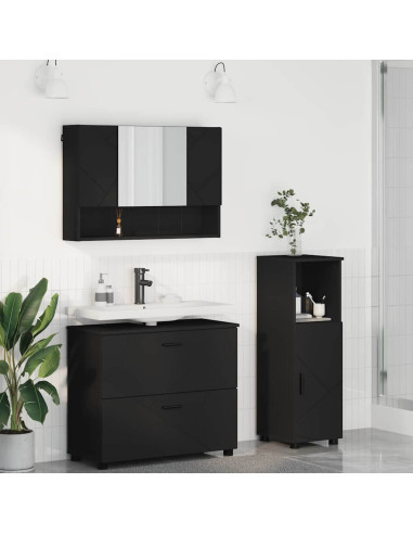 Set di mobili per il bagno 3 pcs Nero 76.5 x 35 x 64 cm