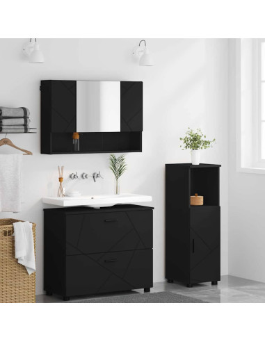 Set di mobili per il bagno con cassetto con porta 3 pcs Nero
