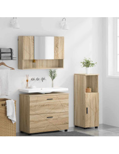 Set di mobili per il bagno con cassetto 3 pcs Rovere Sonoma 2