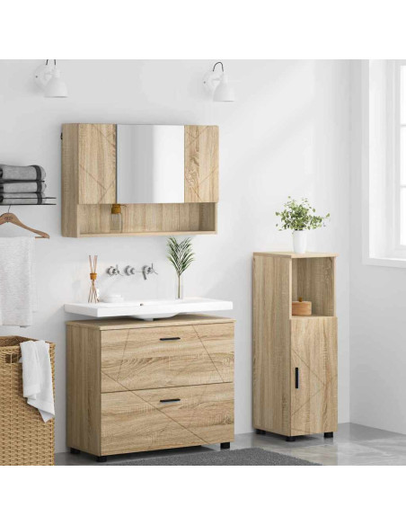 Set di mobili per il bagno con cassetto 3 pcs rovere sonoma