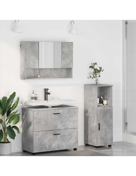 Set di mobili per il bagno con cassetto 3 pcs Grigio cemento