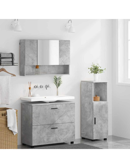 Set di mobili per il bagno con cassetto 3 pcs Grigio cemento