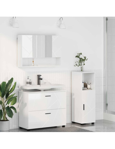 Set di mobili per il bagno con cassetto 3 pcs Bianco lucido