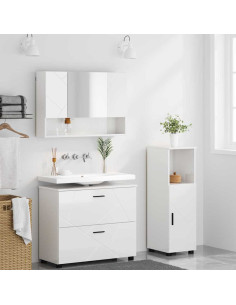 Set di mobili per il bagno con cassetto 3 pcs Bianco Lucido 2