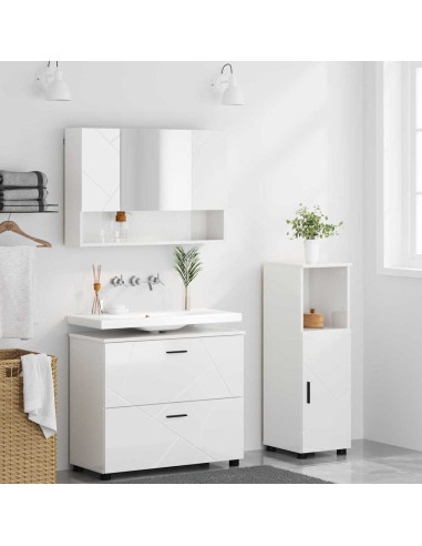 Set di mobili per il bagno con cassetto 3 pcs Bianco lucido