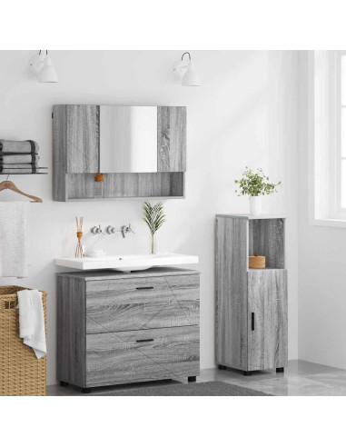 Set di mobili per il bagno con cassetto 3 pcs Grigio sonoma