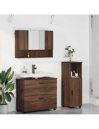 Set di mobili per il bagno con cassetto 3 pcs Rovere marrone