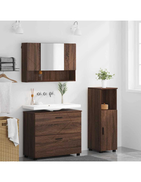 Set di mobili per il bagno con cassetto 3 pcs Rovere marrone