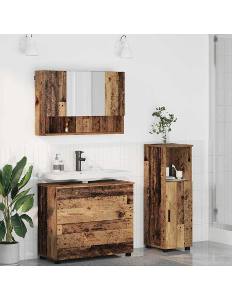 Set di mobili per il bagno con cassetto 3 pcs Legno vecchio