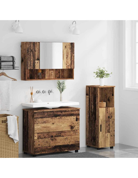 Set di mobili per il bagno con cassetto 3 pcs Legno vecchio